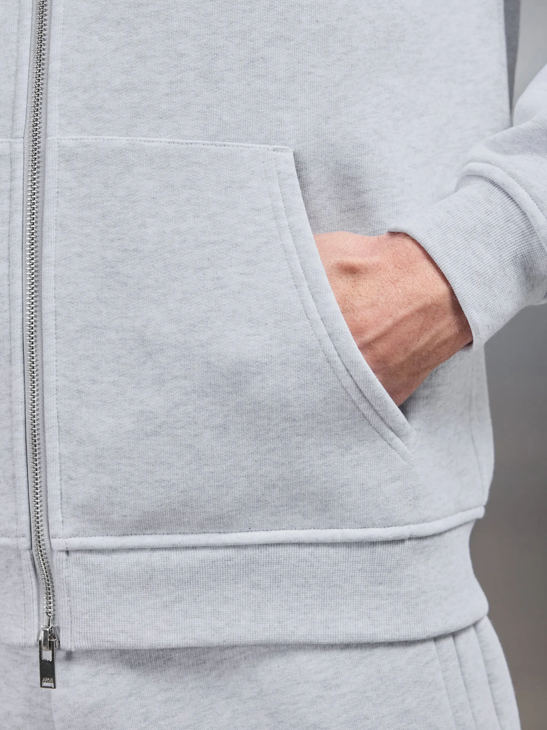 Relaxed Zip Through Hoodie - Marl Grey