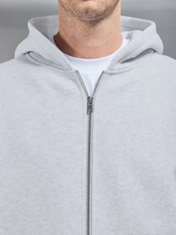 Relaxed Zip Through Hoodie - Marl Grey