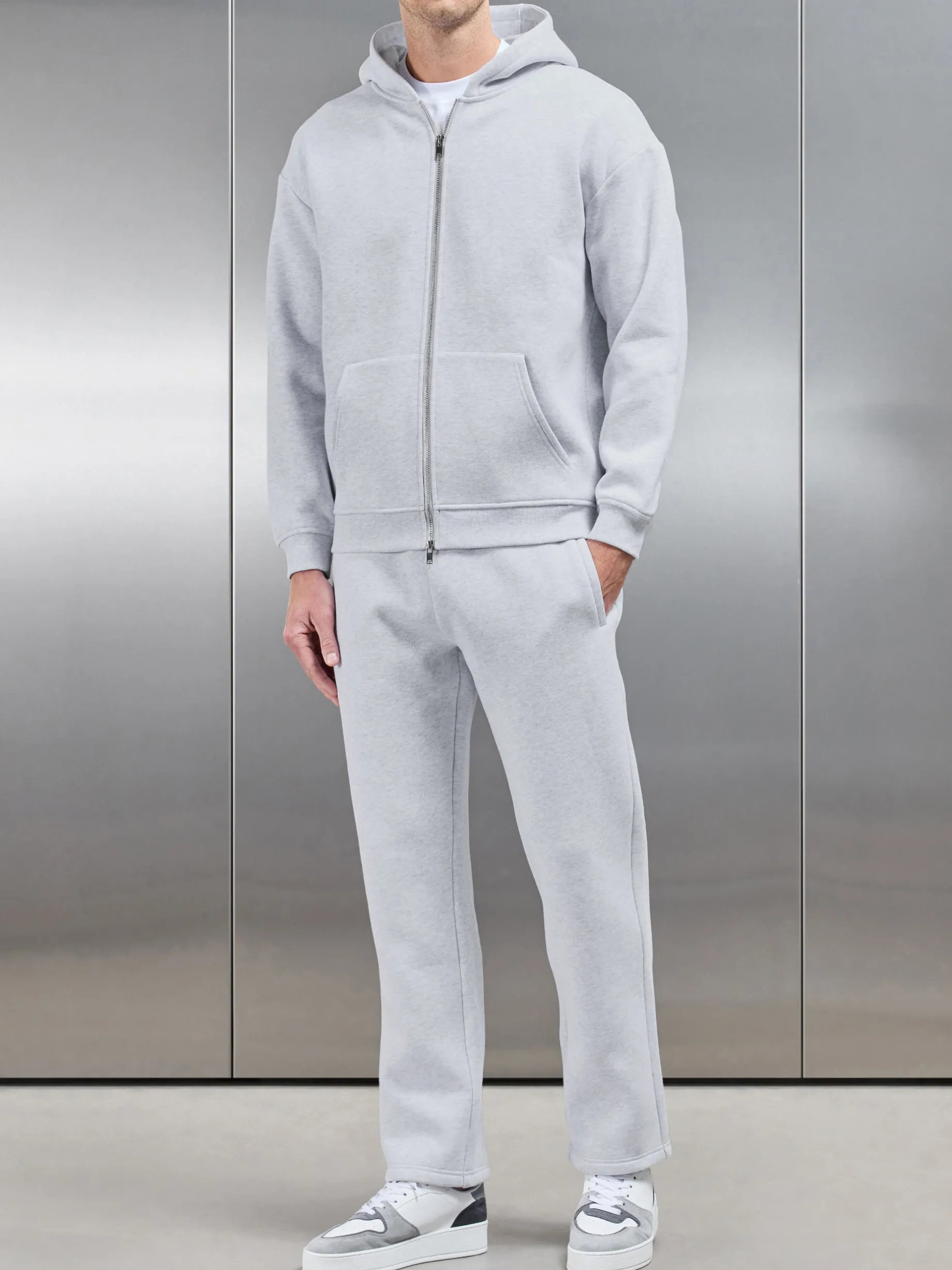 Relaxed Zip Through Hoodie - Marl Grey