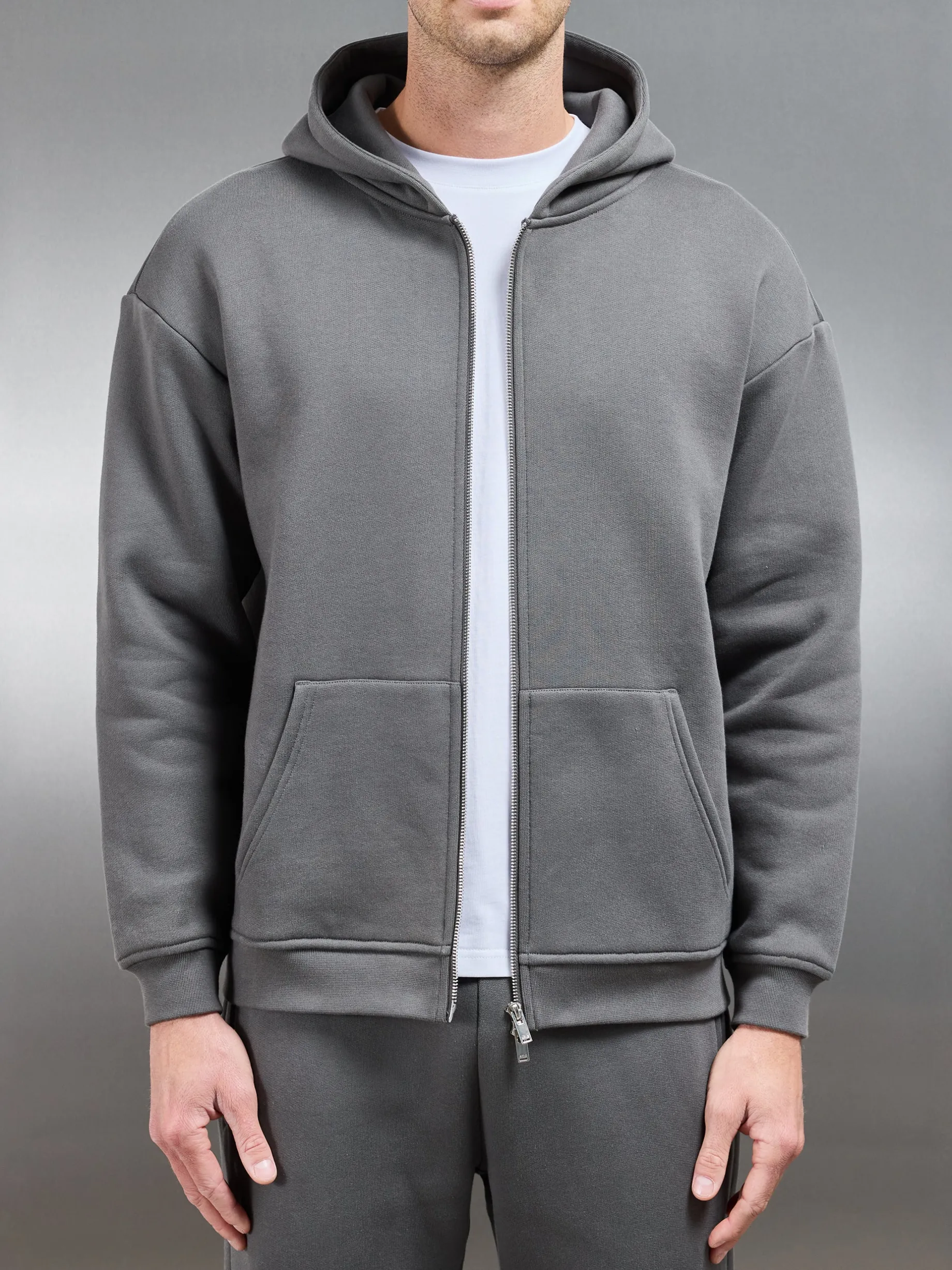 Relaxed Zip Through Hoodie - Grey