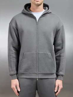 Relaxed Zip Through Hoodie - Grey