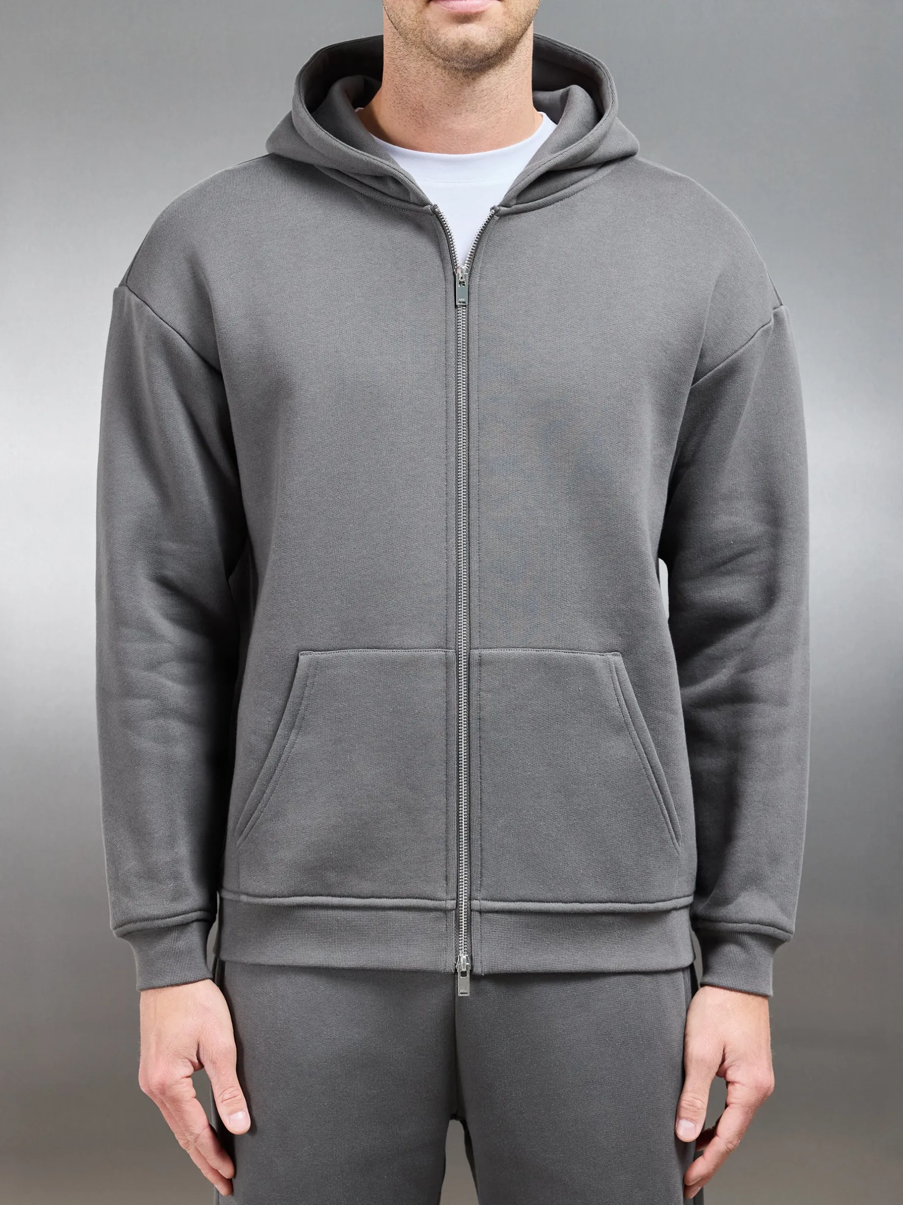Relaxed Zip Through Hoodie - Grey