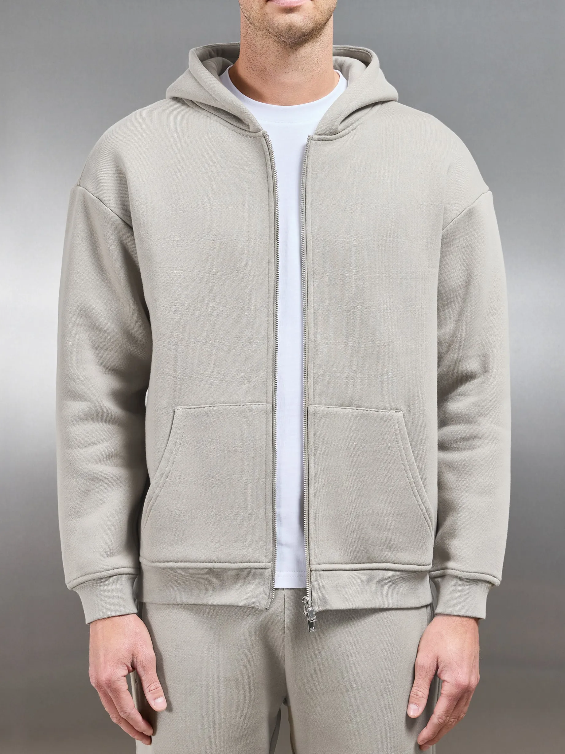 Relaxed Zip Through Hoodie - Stone