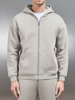 Relaxed Zip Through Hoodie - Stone