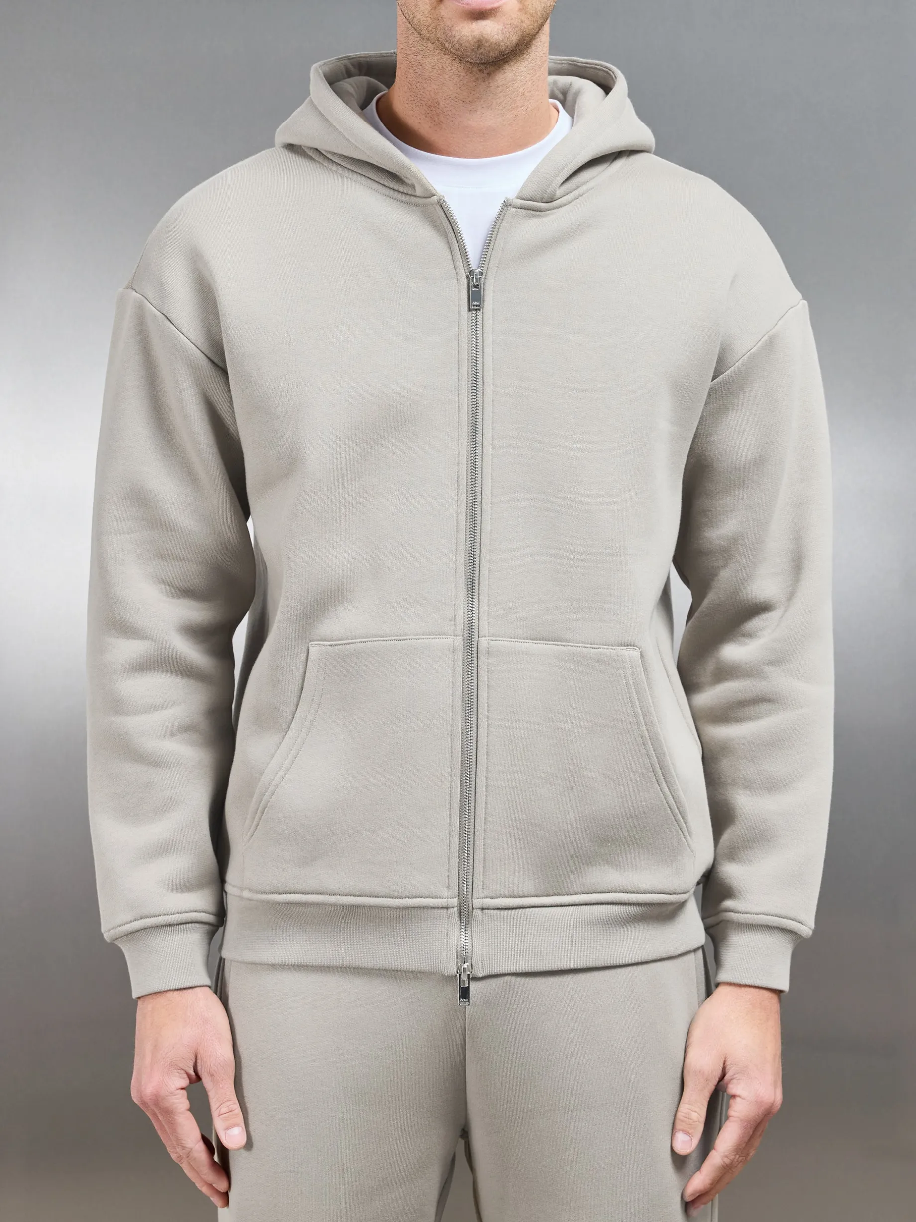 Relaxed Zip Through Hoodie - Stone