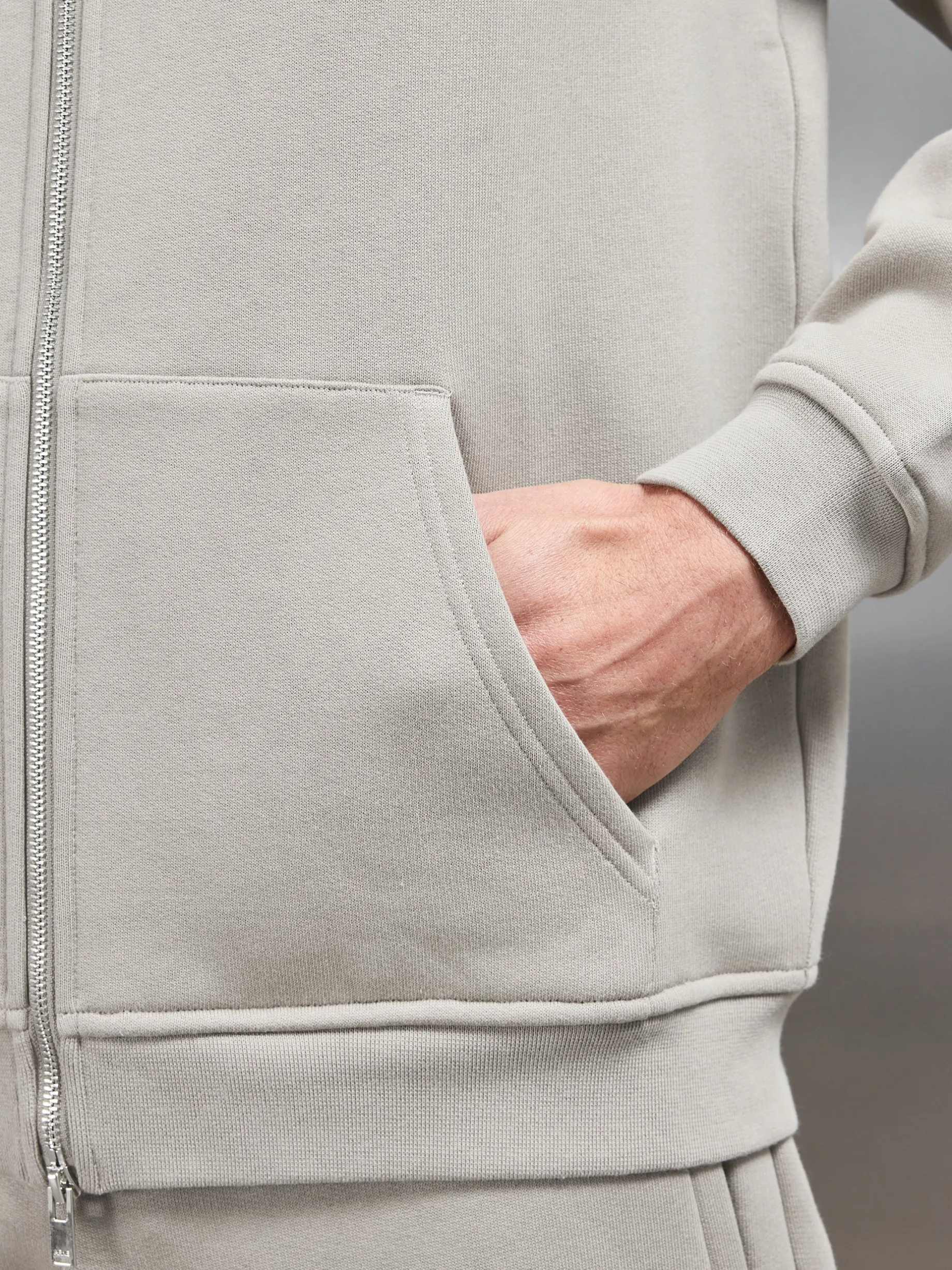 Relaxed Zip Through Hoodie - Stone