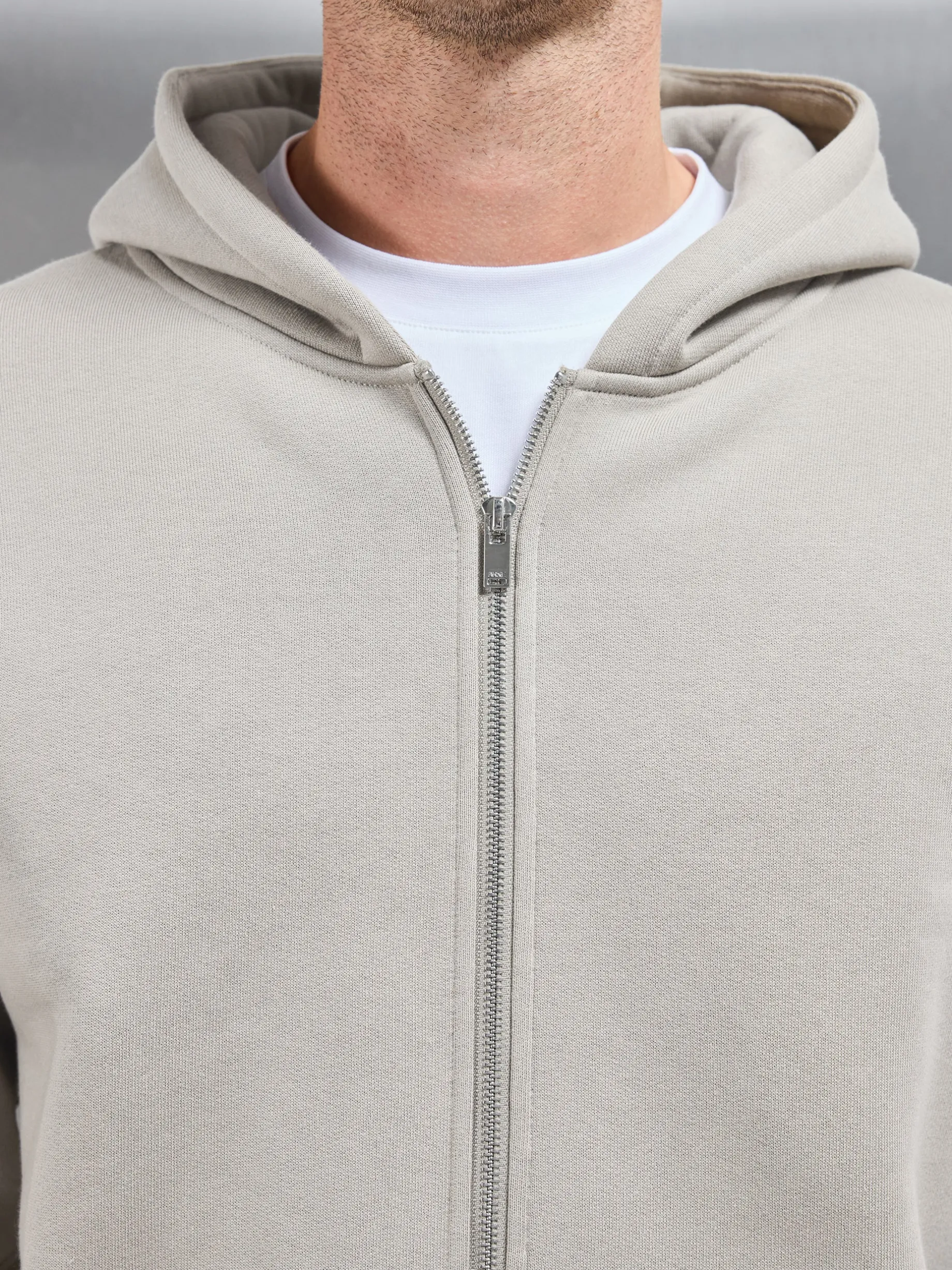 Relaxed Zip Through Hoodie - Stone