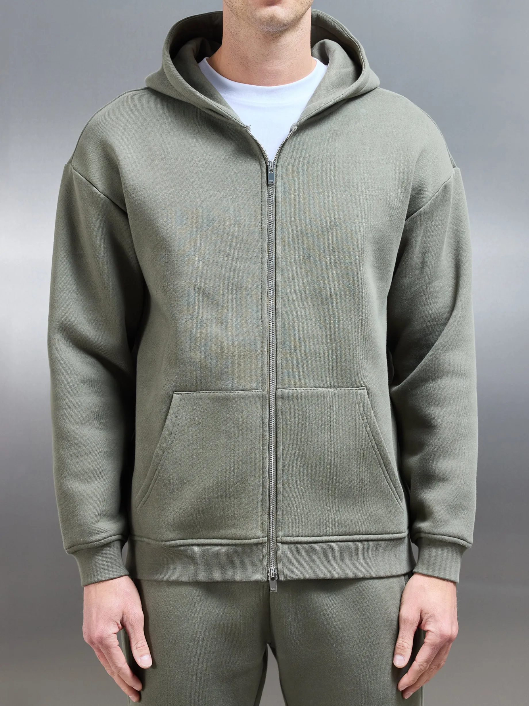 Relaxed Zip Through Hoodie - Olive