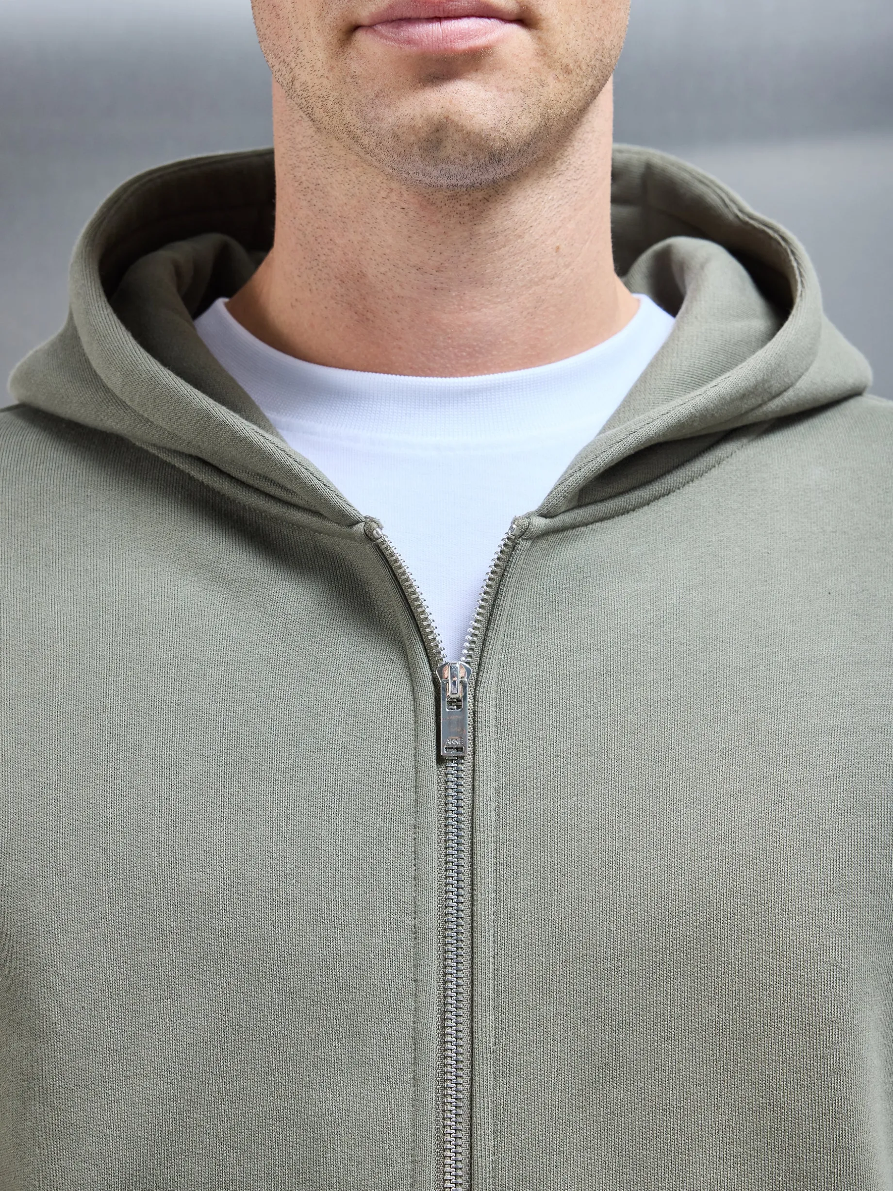 Relaxed Zip Through Hoodie - Olive