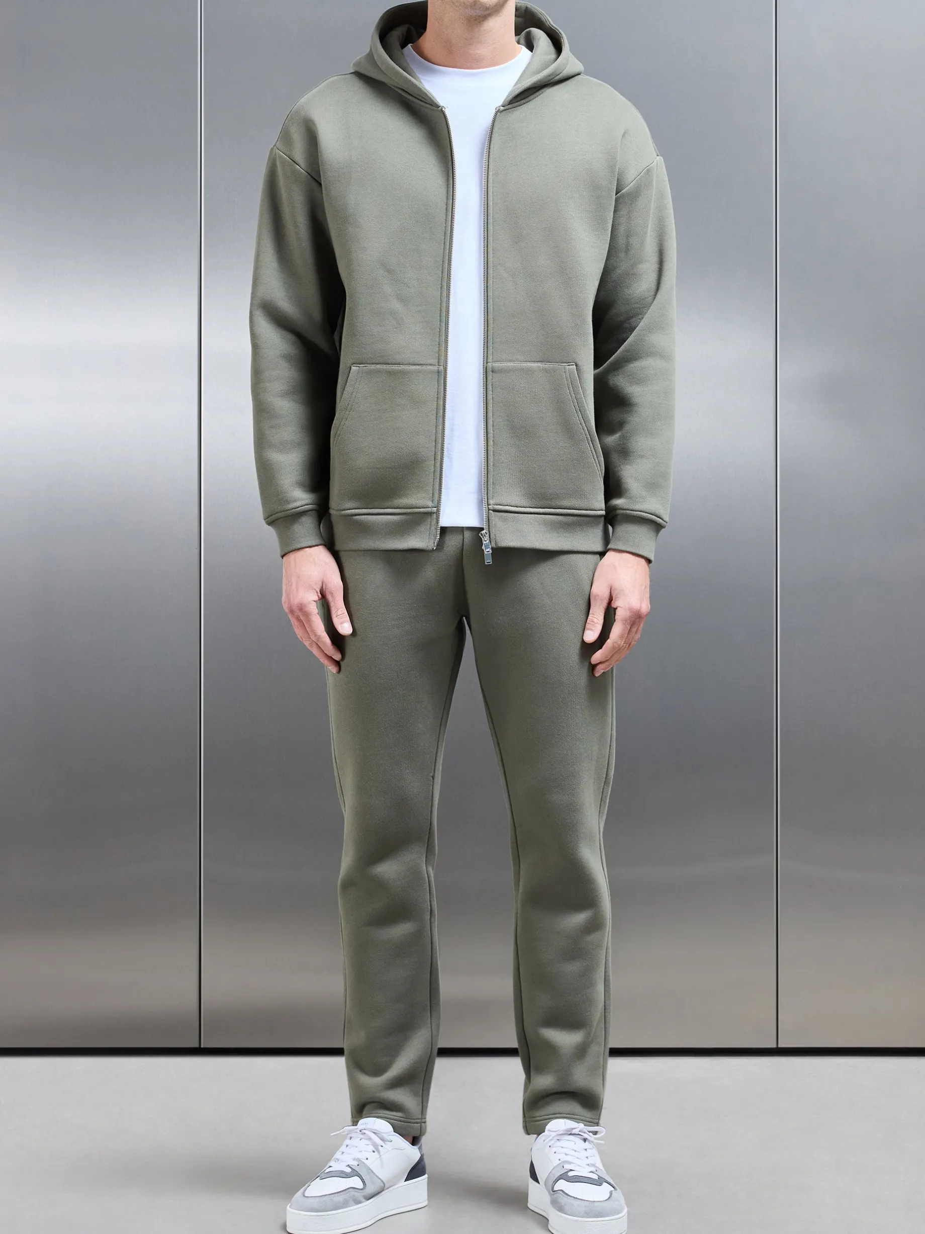 Relaxed Zip Through Hoodie - Olive