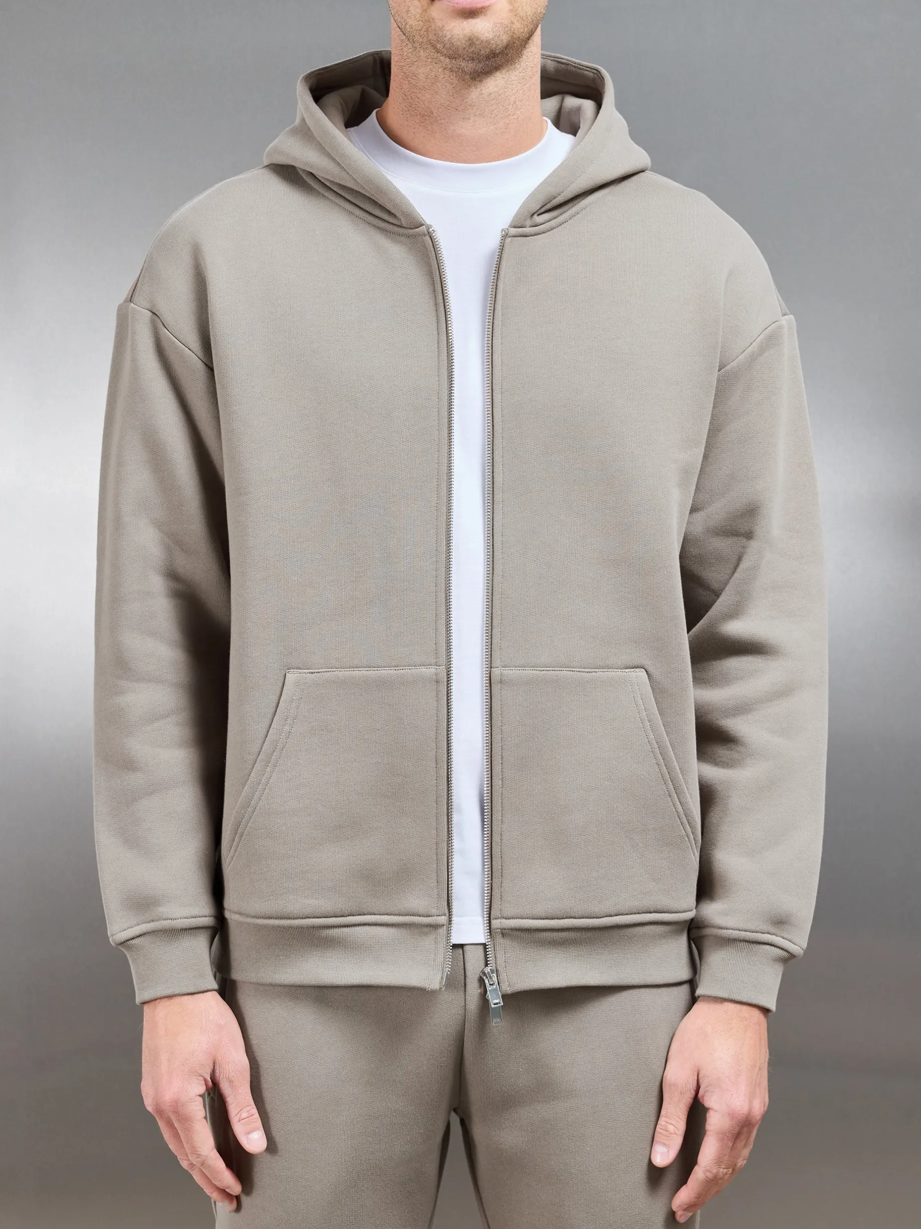 Relaxed Zip Through Hoodie - Taupe