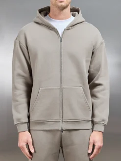 Relaxed Zip Through Hoodie - Taupe