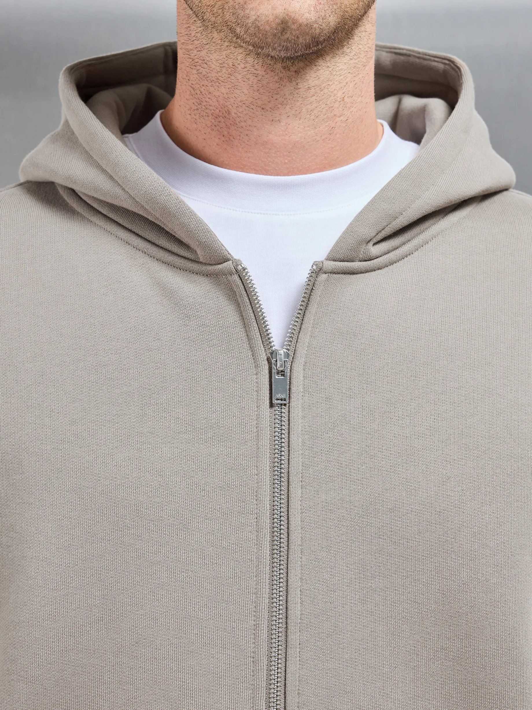 Relaxed Zip Through Hoodie - Taupe