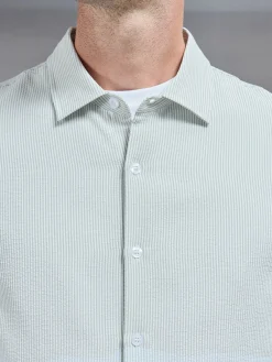 Seersucker Long Sleeve Cutaway Collar Shirt - Sage