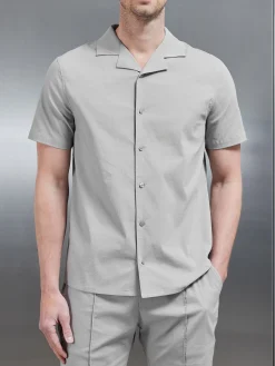 Seersucker Revere Collar Shirt - Stone