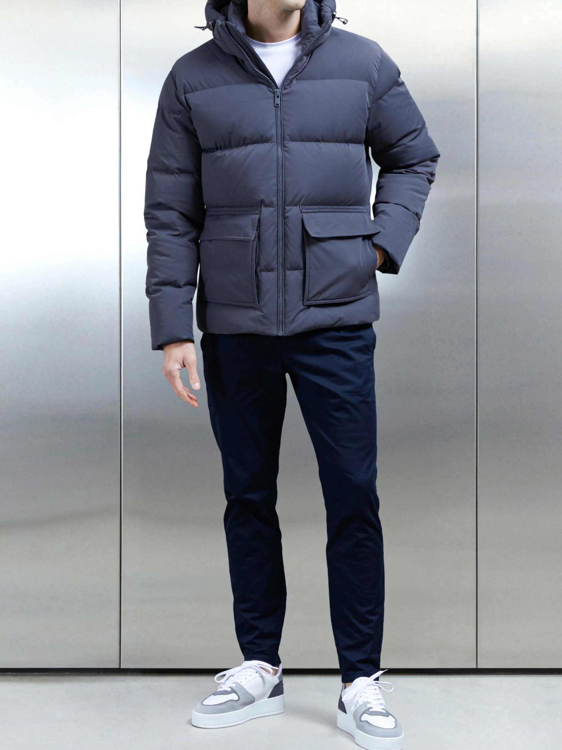 Short Down Pocket Parka - Grey