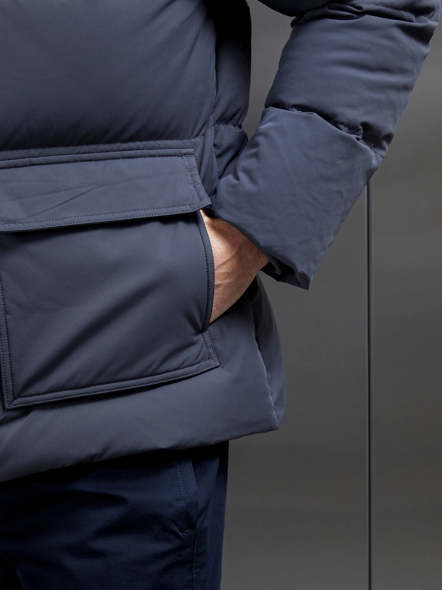 Short Down Pocket Parka - Grey