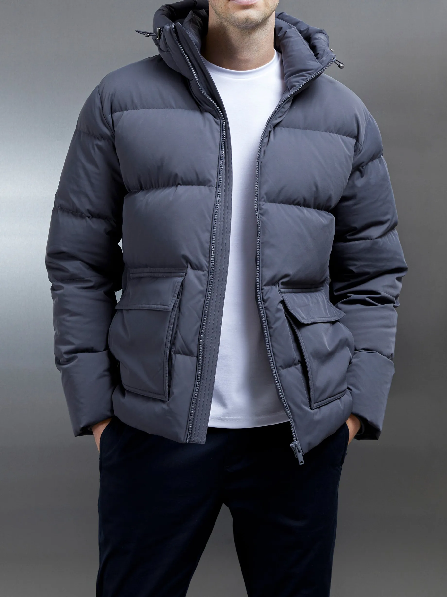 Short Down Pocket Parka - Grey