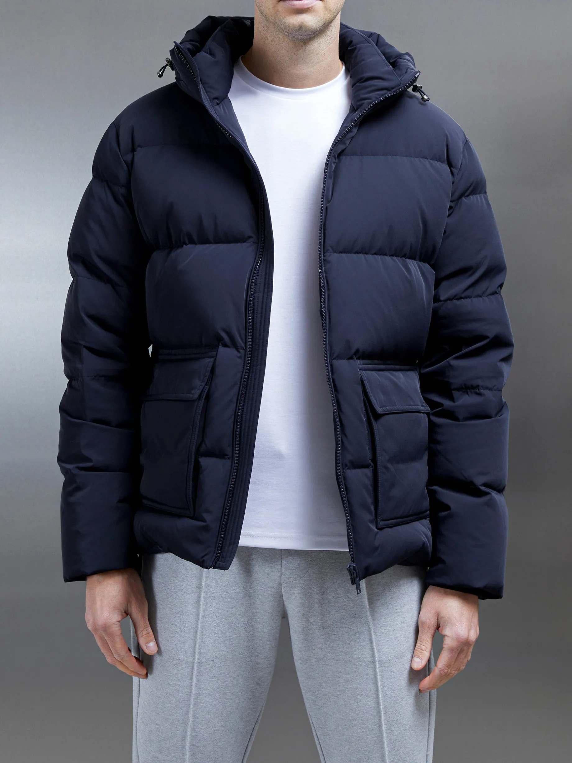 Short Down Pocket Parka - Navy