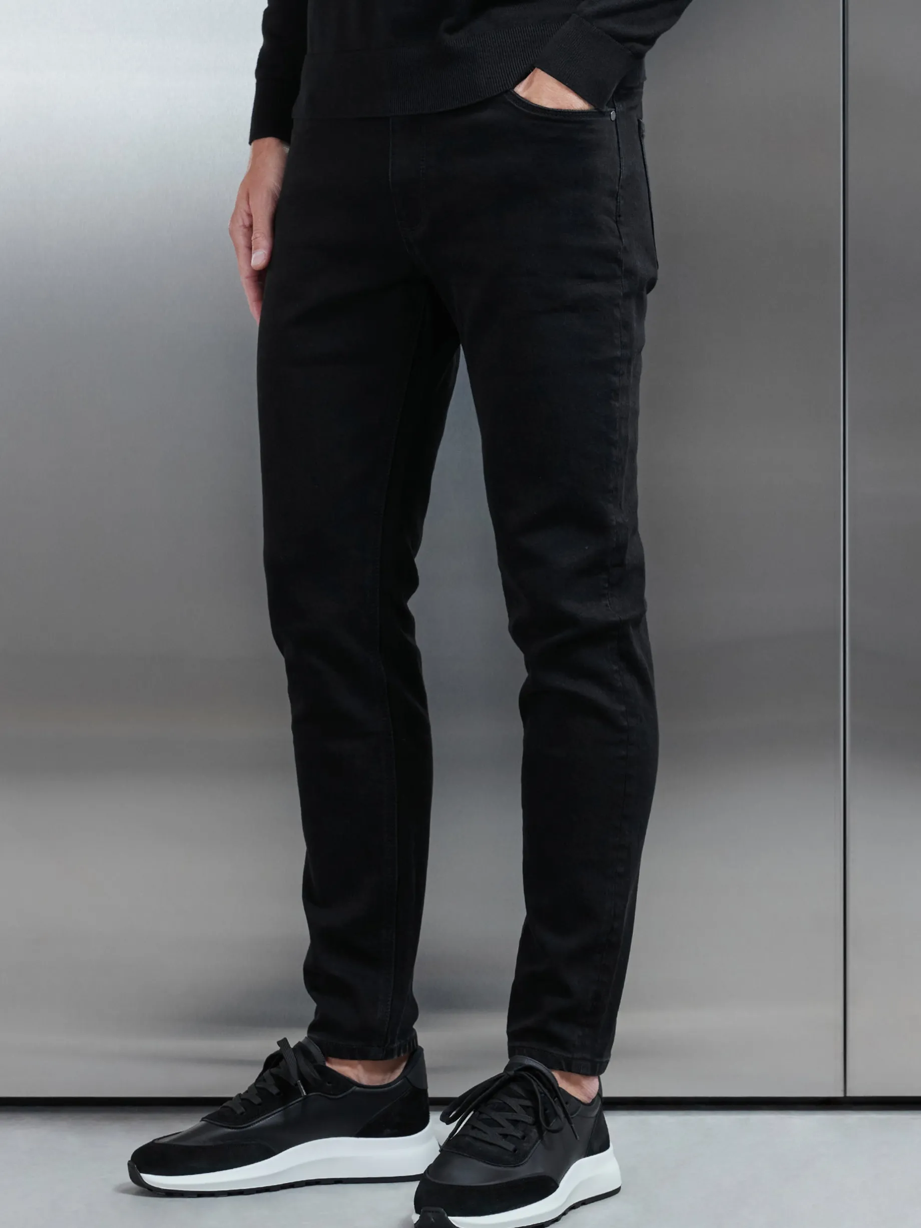 Slim Fit Denim Jeans - Solid Black