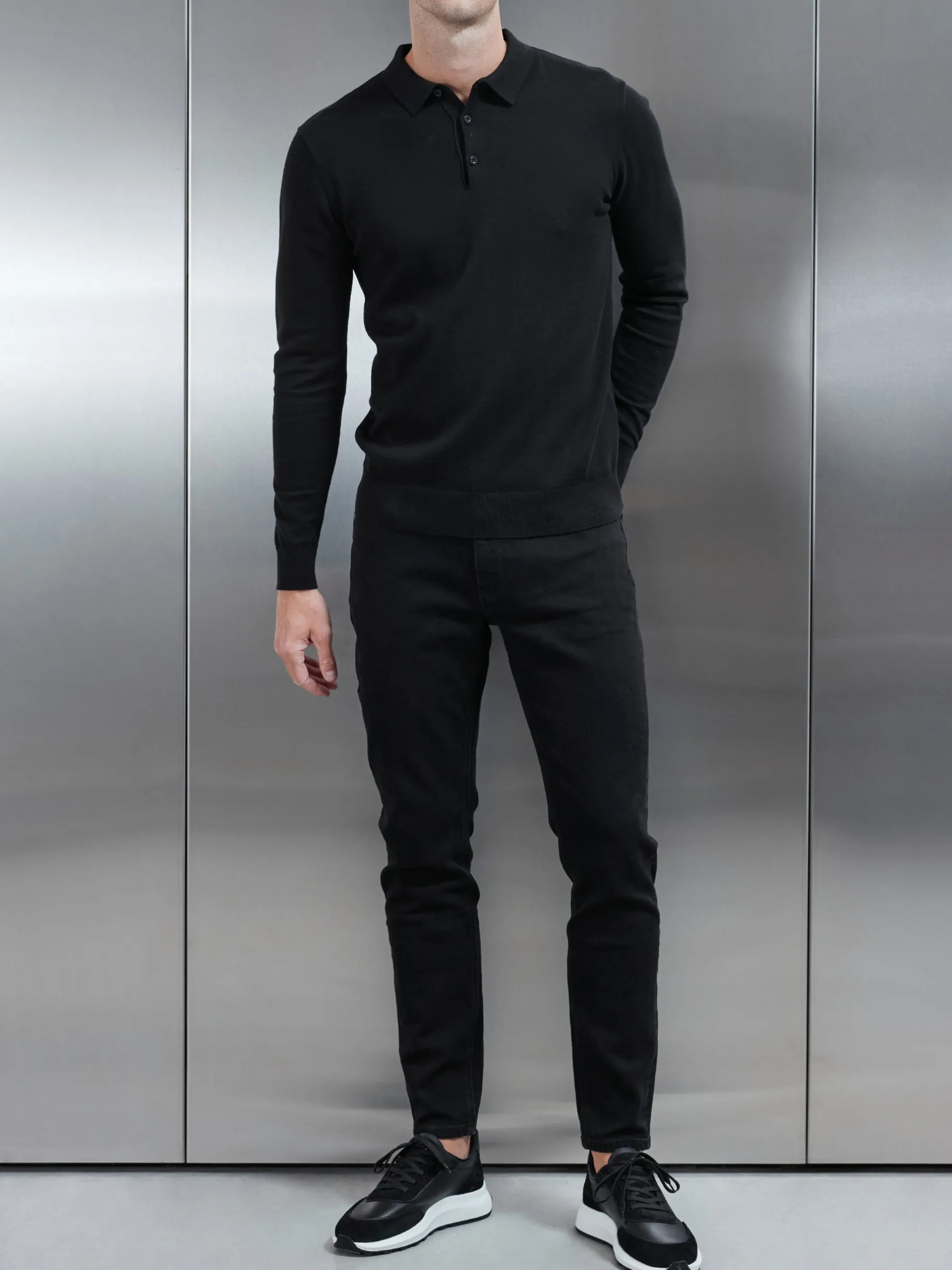 Slim Fit Denim Jeans - Solid Black
