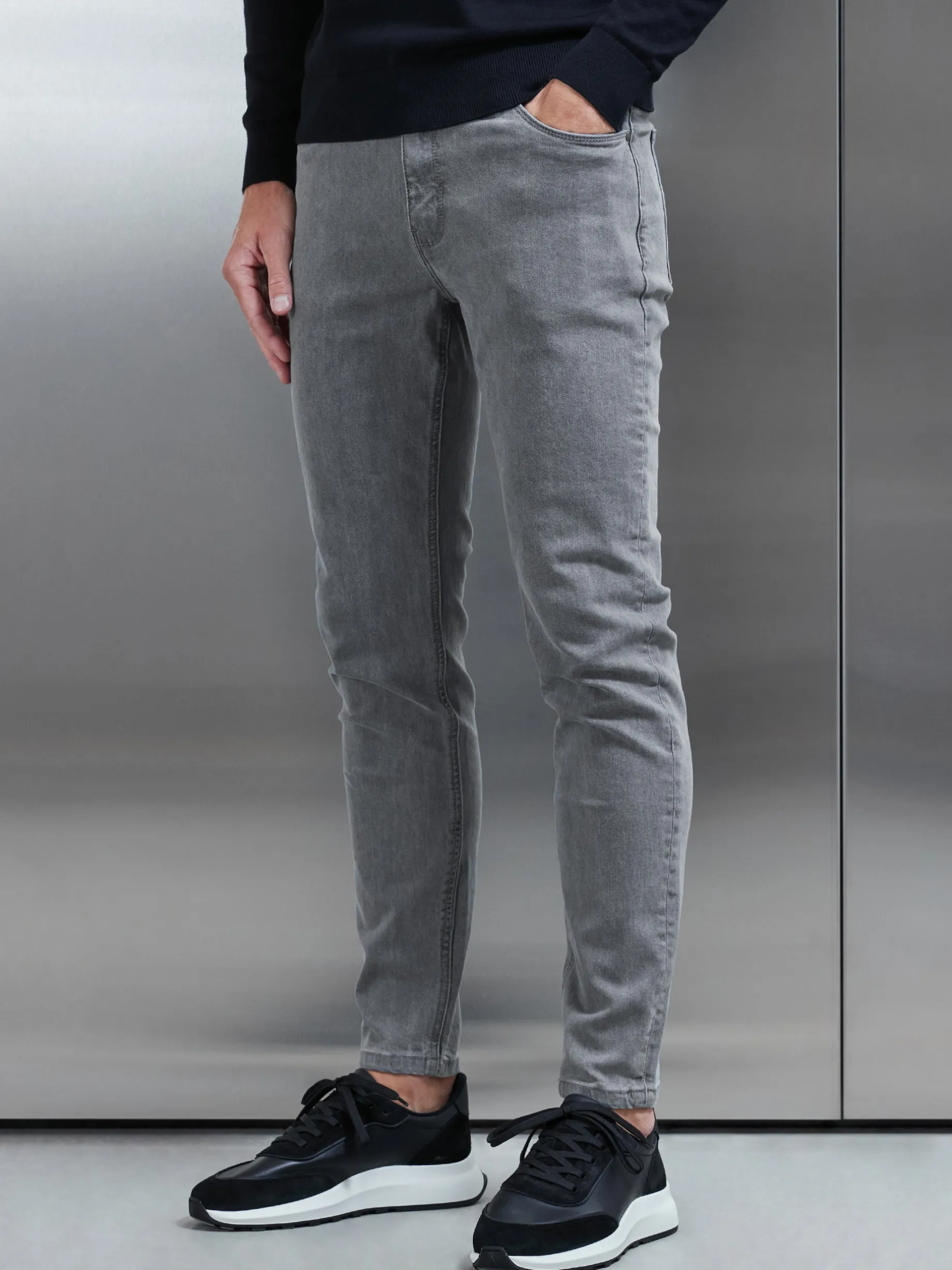 Slim Fit Denim Jeans - Solid Grey