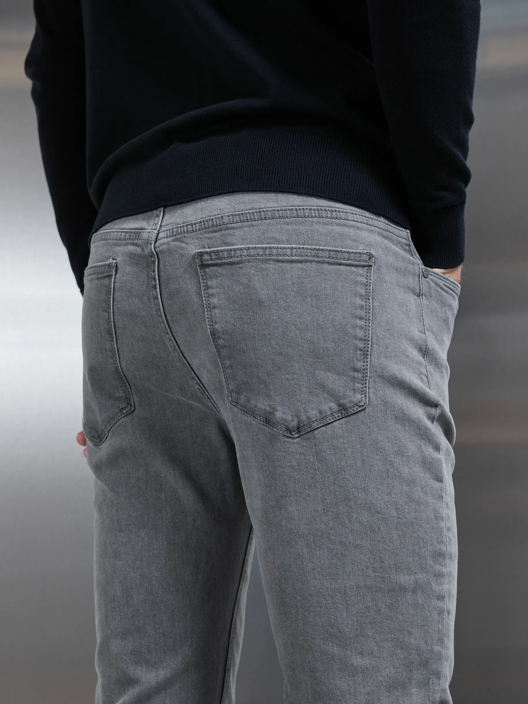 Slim Fit Denim Jeans - Solid Grey
