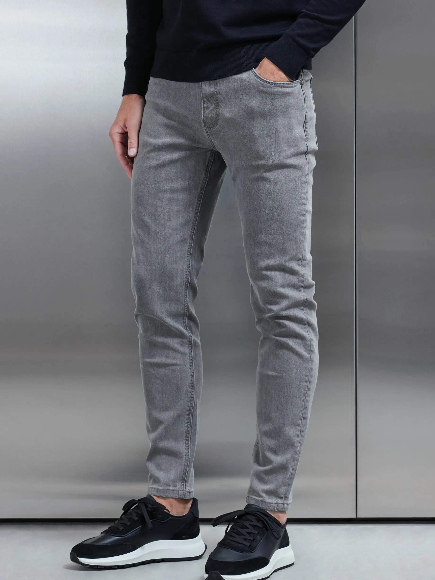 Slim Fit Denim Jeans - Solid Grey