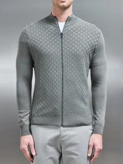 Square Textured Zip Through Jacket - Sage