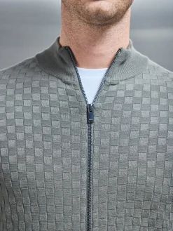 Square Textured Zip Through Jacket - Sage