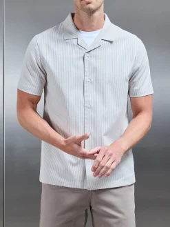 Stripe Short Sleeve Revere Collar Shirt - Stone