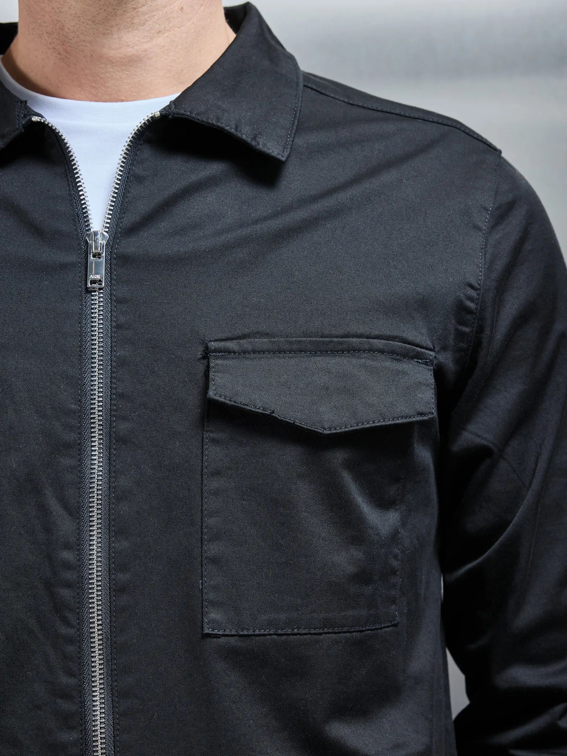 Tailored Cotton Cargo Jacket - Black