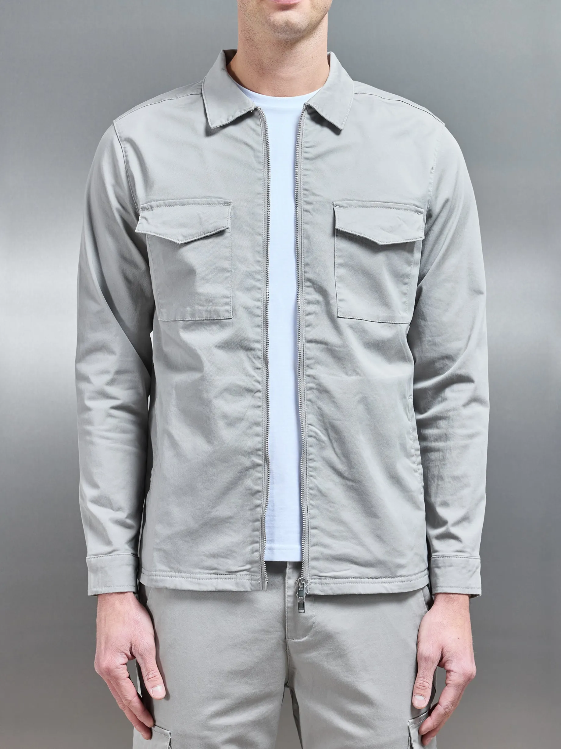 Tailored Cotton Cargo Jacket - Stone