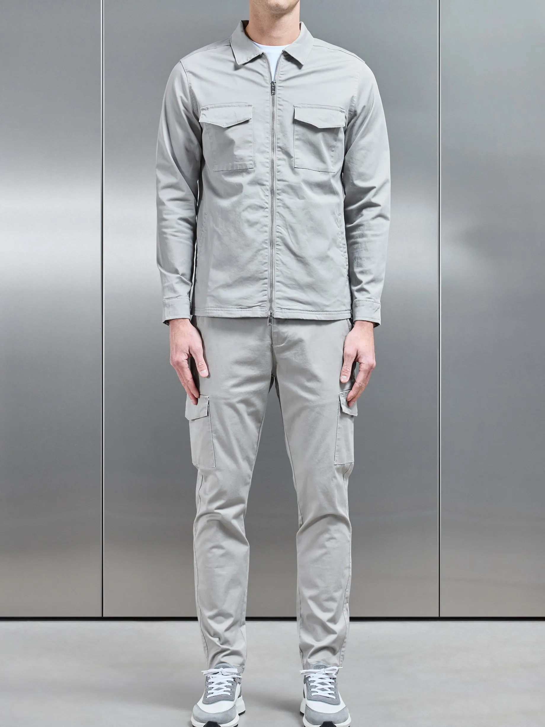 Tailored Cotton Cargo Jacket - Stone