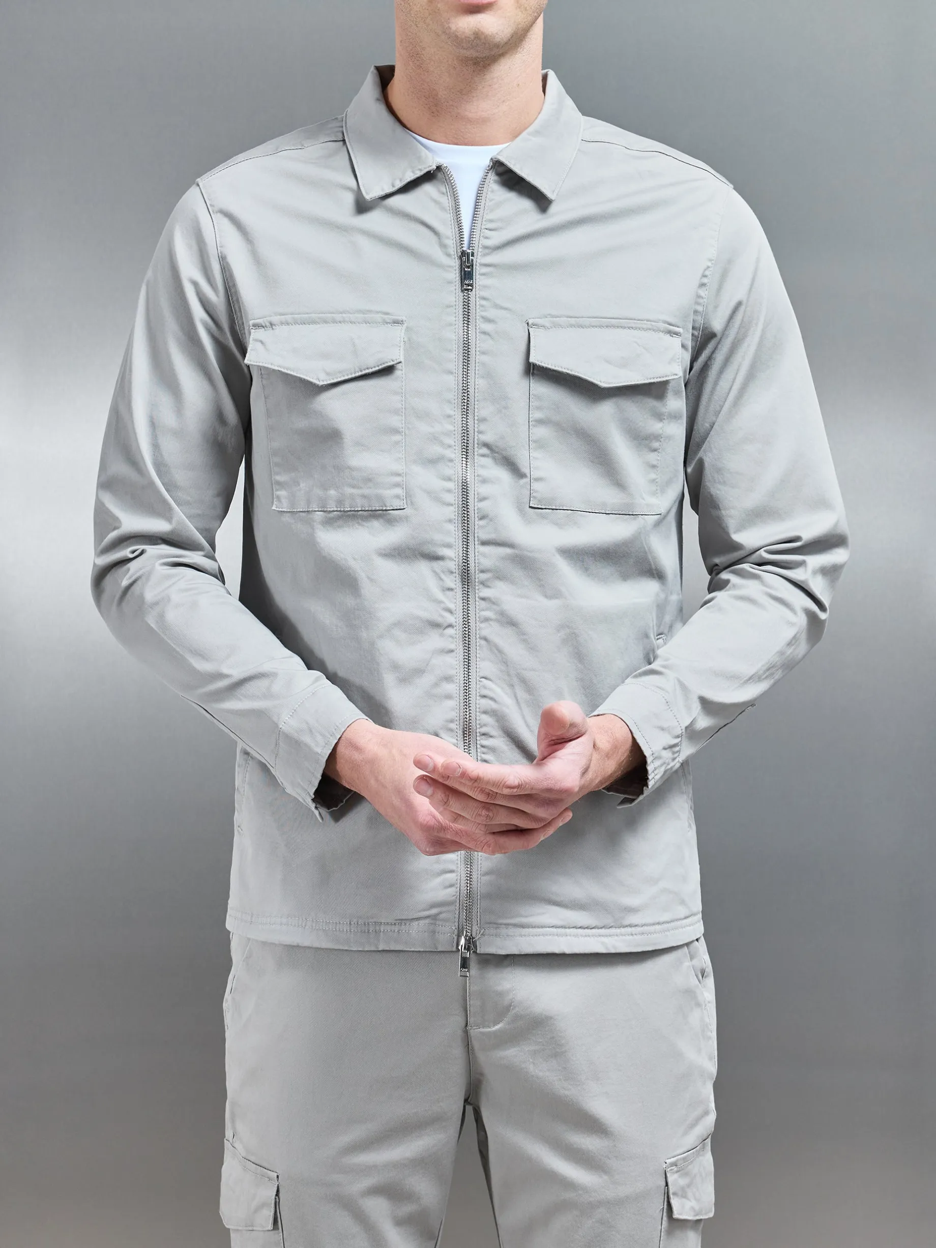 Tailored Cotton Cargo Jacket - Stone