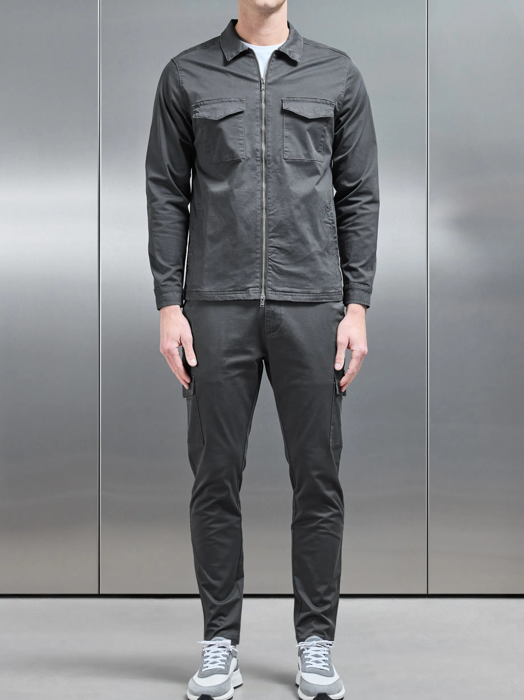 Tailored Cotton Cargo Jacket - Grey