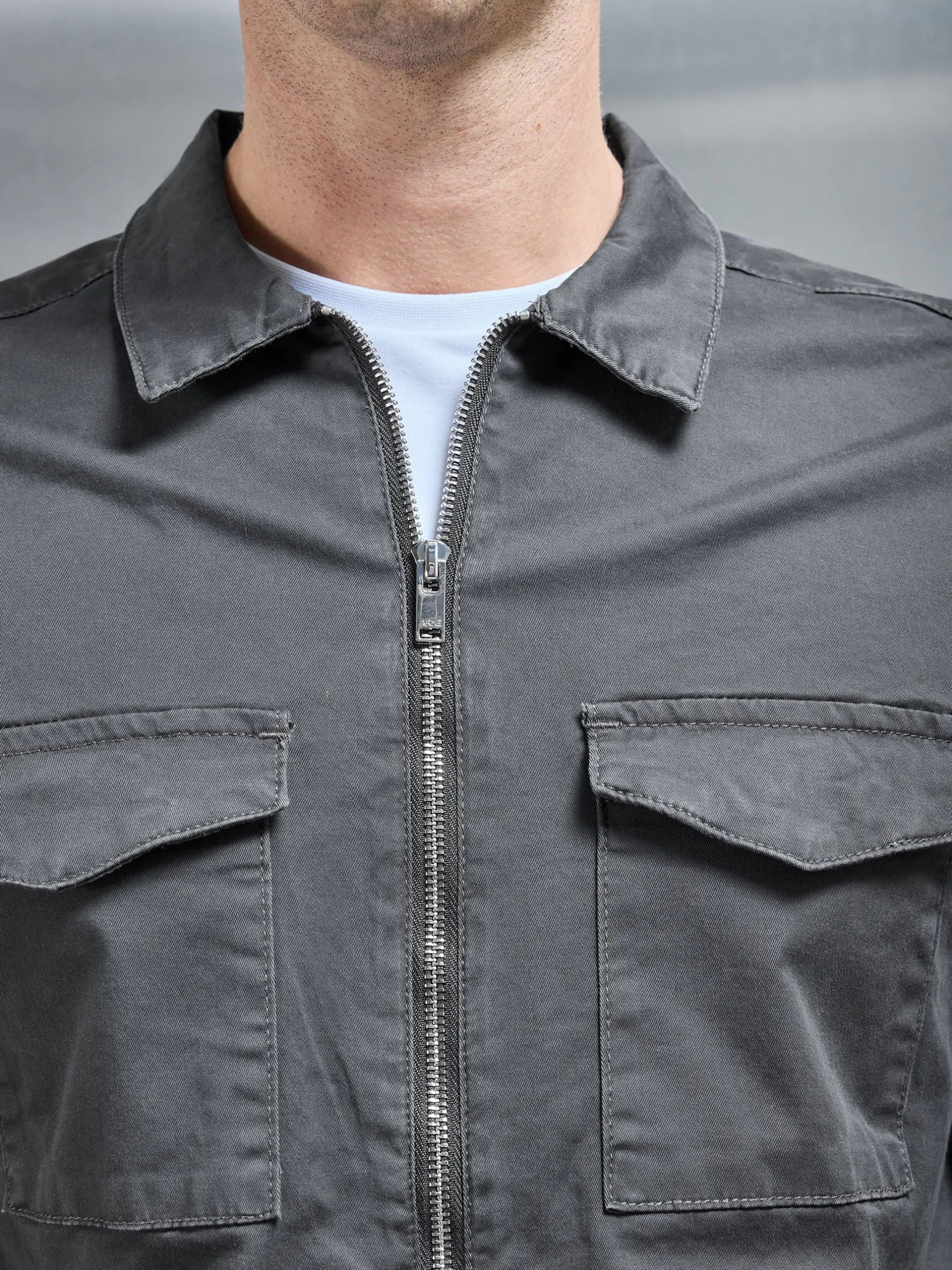 Tailored Cotton Cargo Jacket - Grey