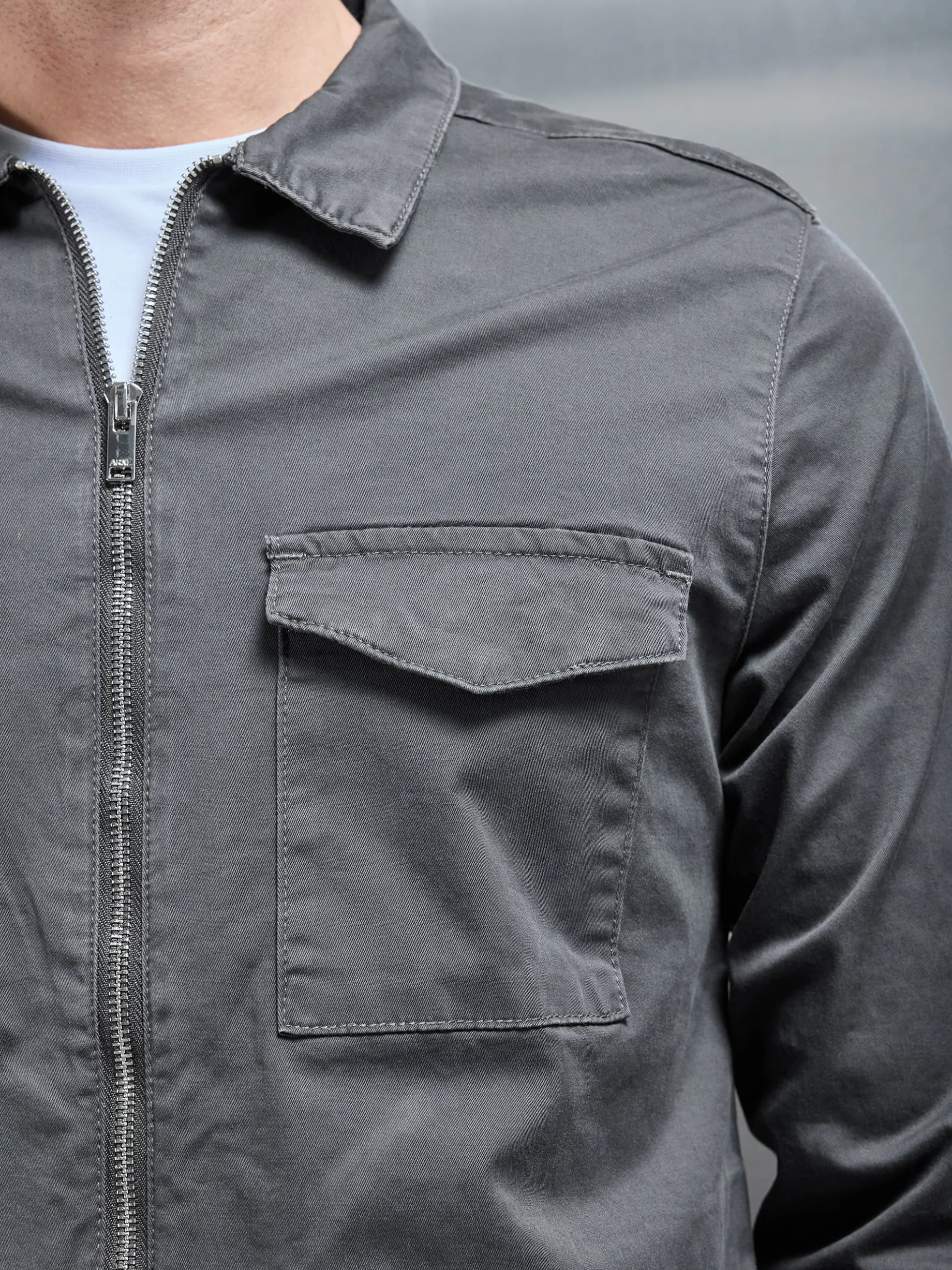 Tailored Cotton Cargo Jacket - Grey