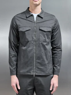 Tailored Cotton Cargo Jacket - Grey