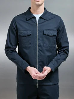 Tailored Cotton Cargo Jacket - Navy
