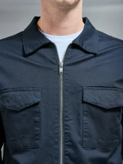 Tailored Cotton Cargo Jacket - Navy
