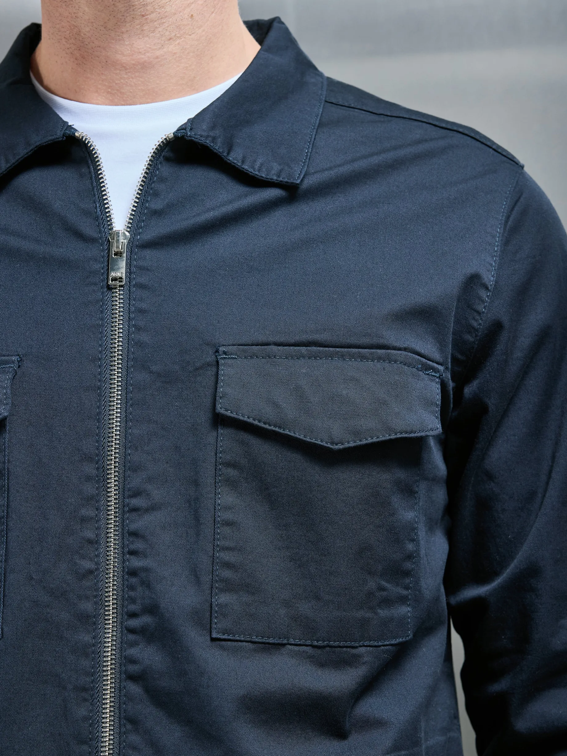 Tailored Cotton Cargo Jacket - Navy