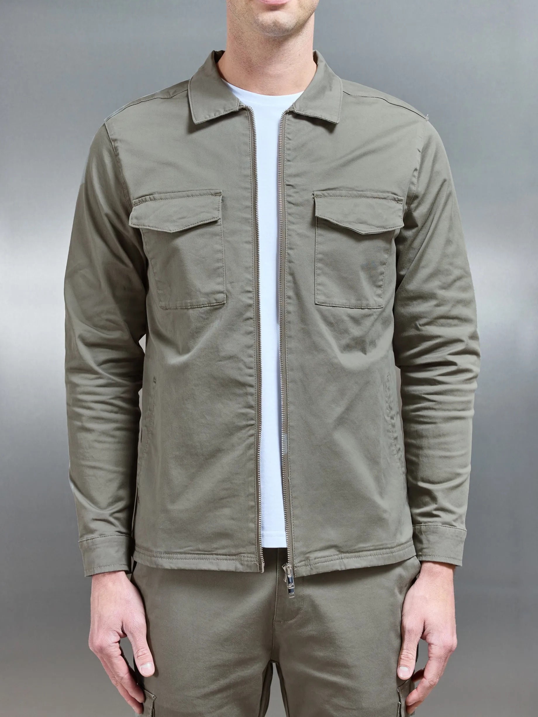 Tailored Cotton Cargo Jacket - Olive