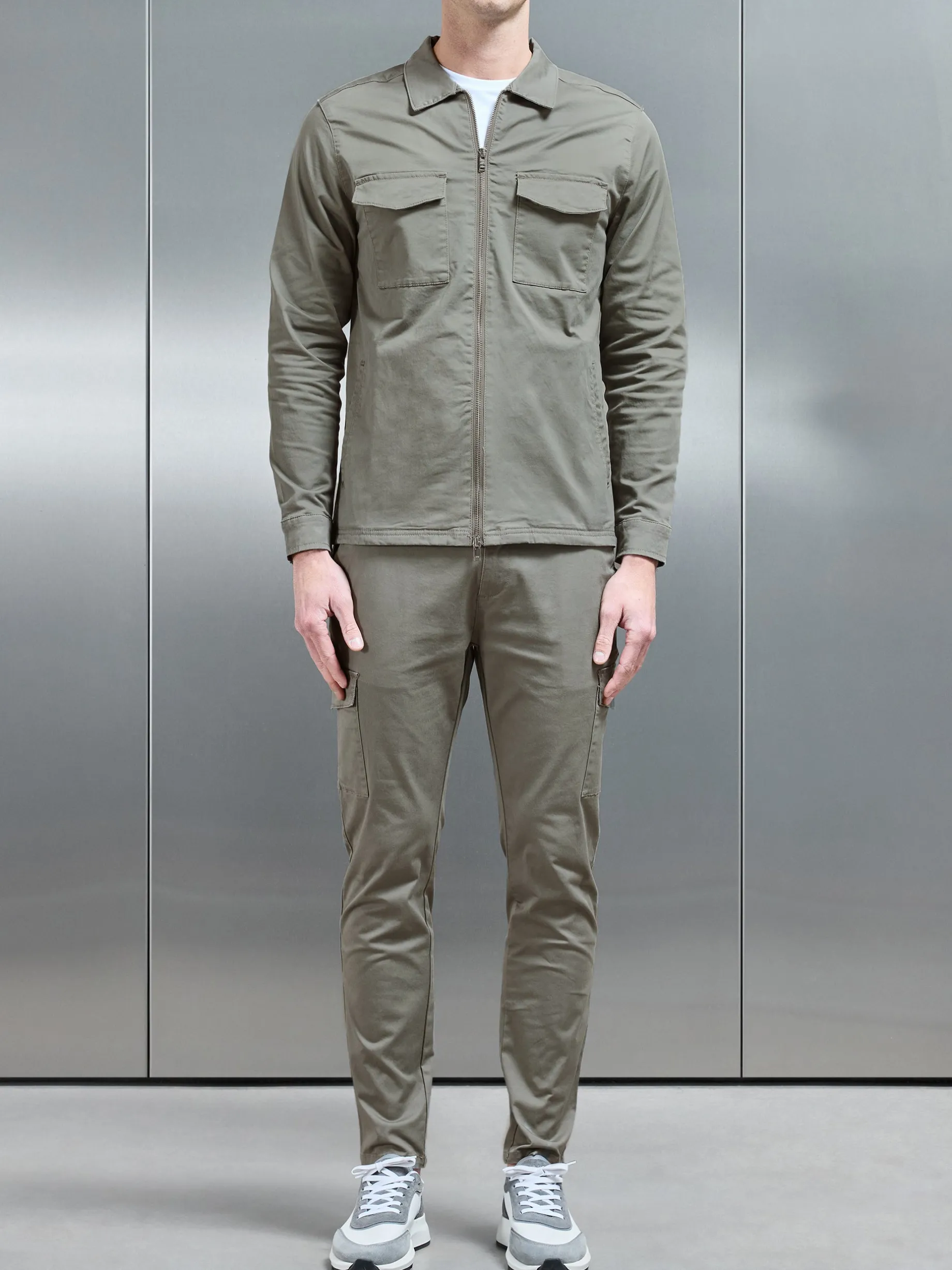 Tailored Cotton Cargo Jacket - Olive