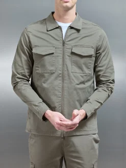 Tailored Cotton Cargo Jacket - Olive