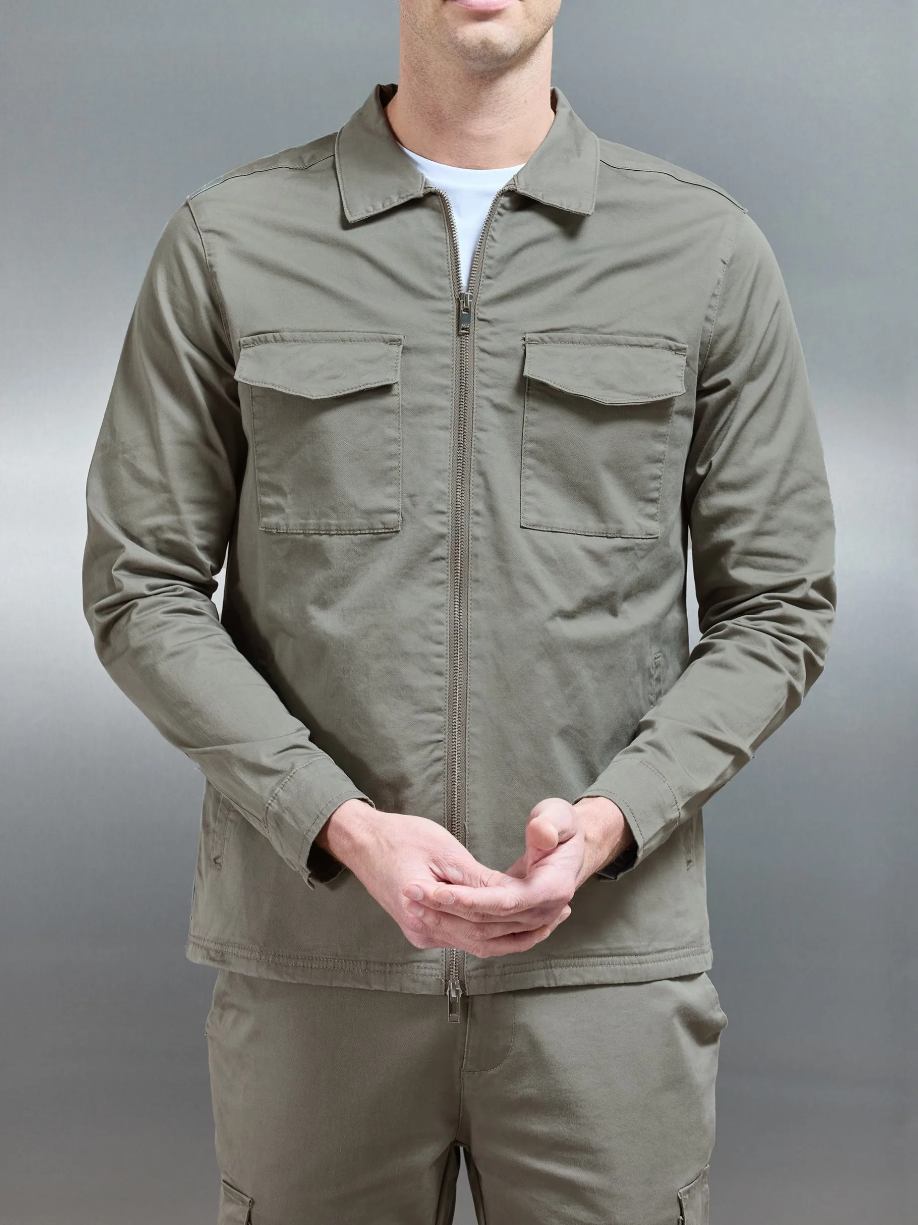 Tailored Cotton Cargo Jacket - Olive