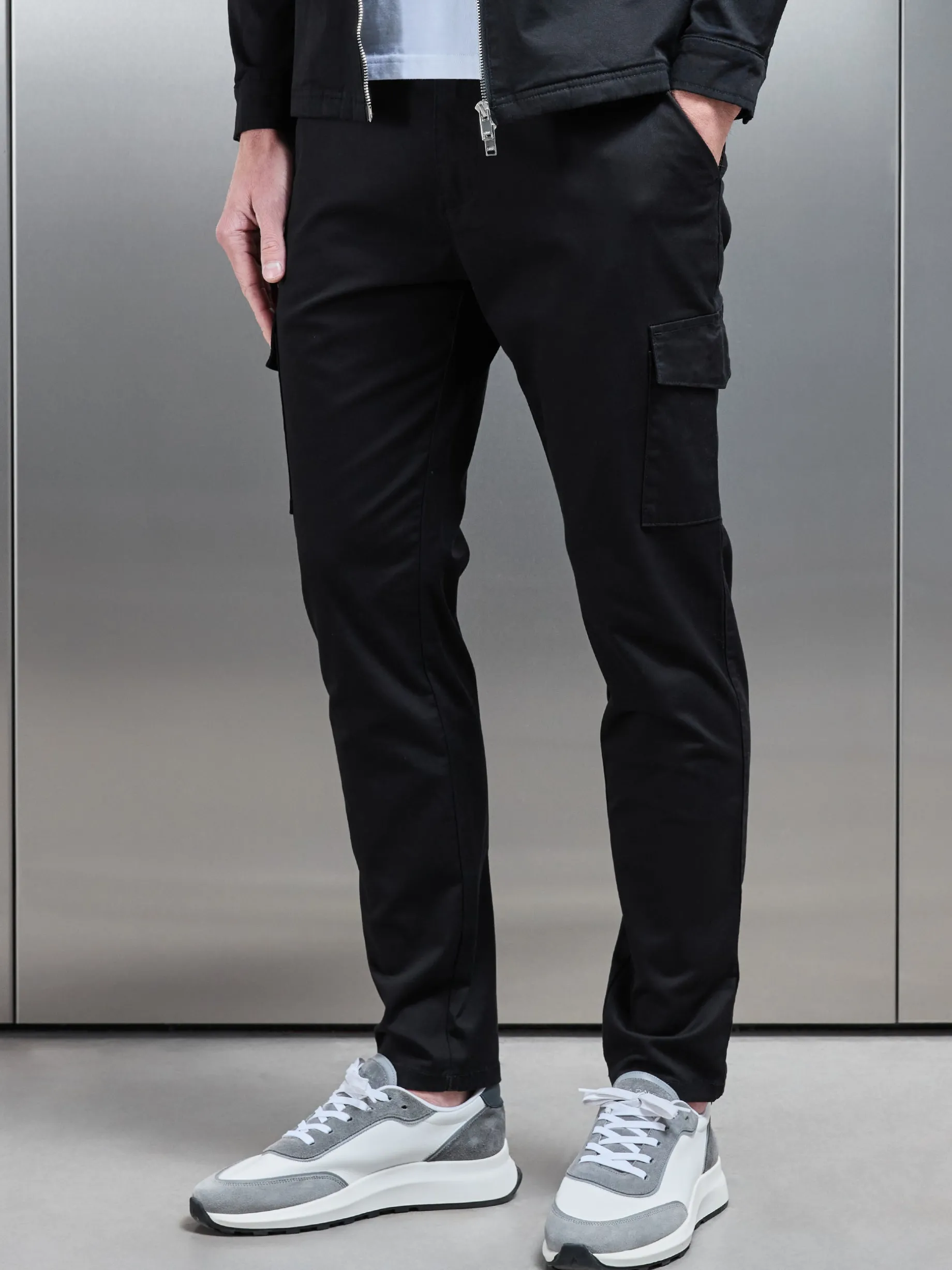 Tailored Cotton Cargo Pant - Black