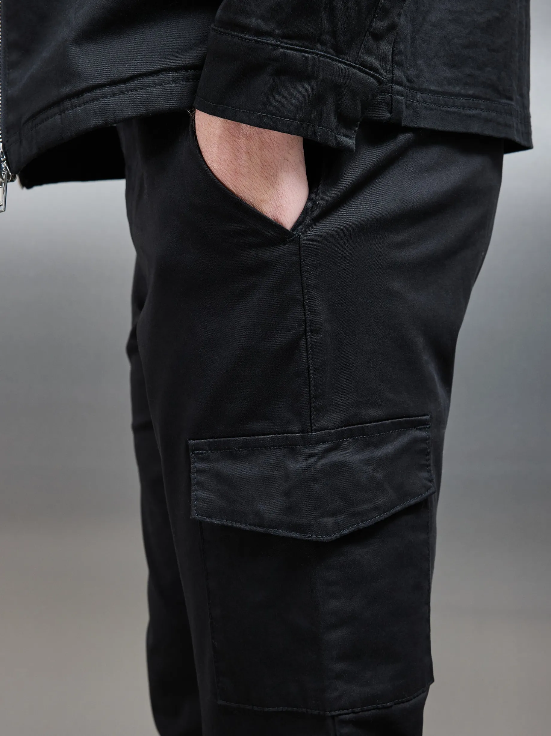 Tailored Cotton Cargo Pant - Black