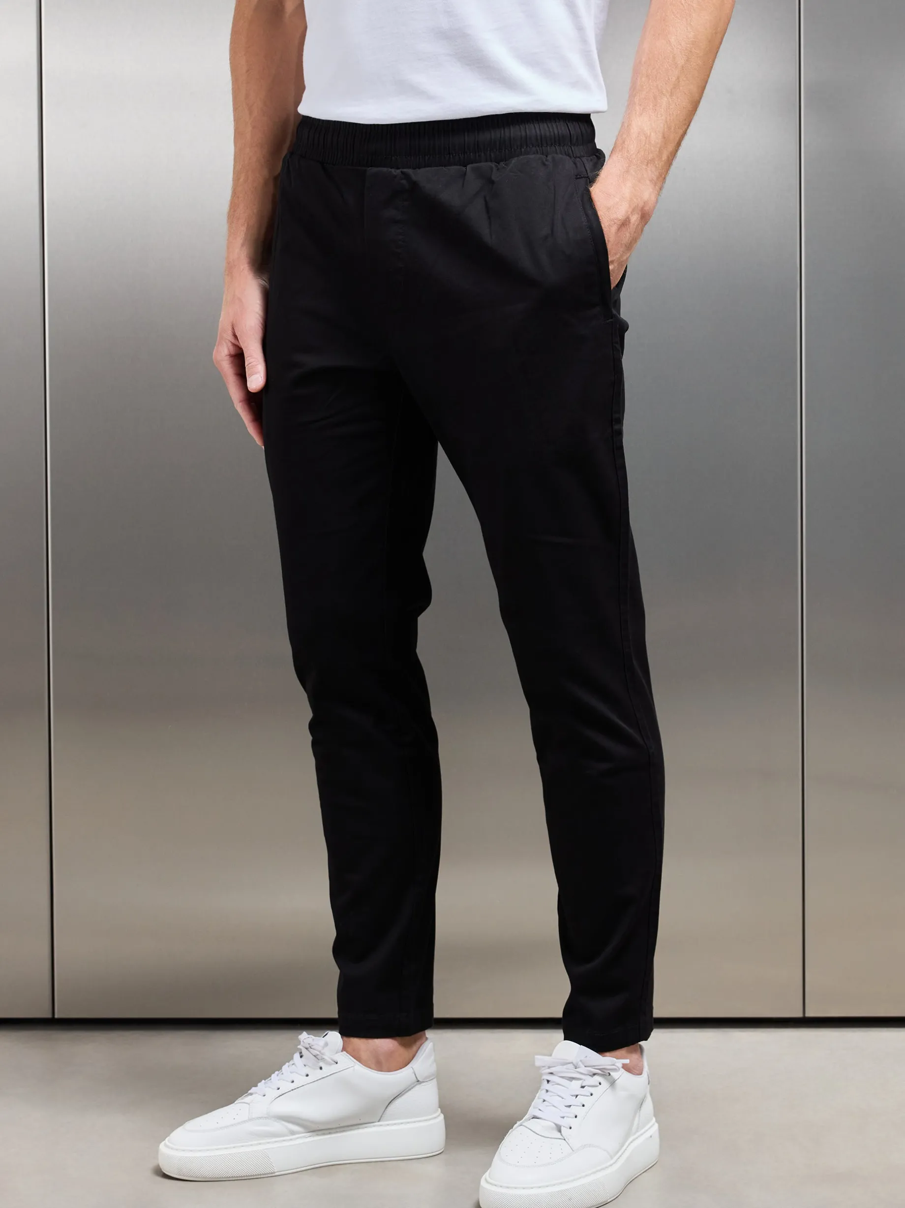 Tailored Drawstring Chino Trouser - Black