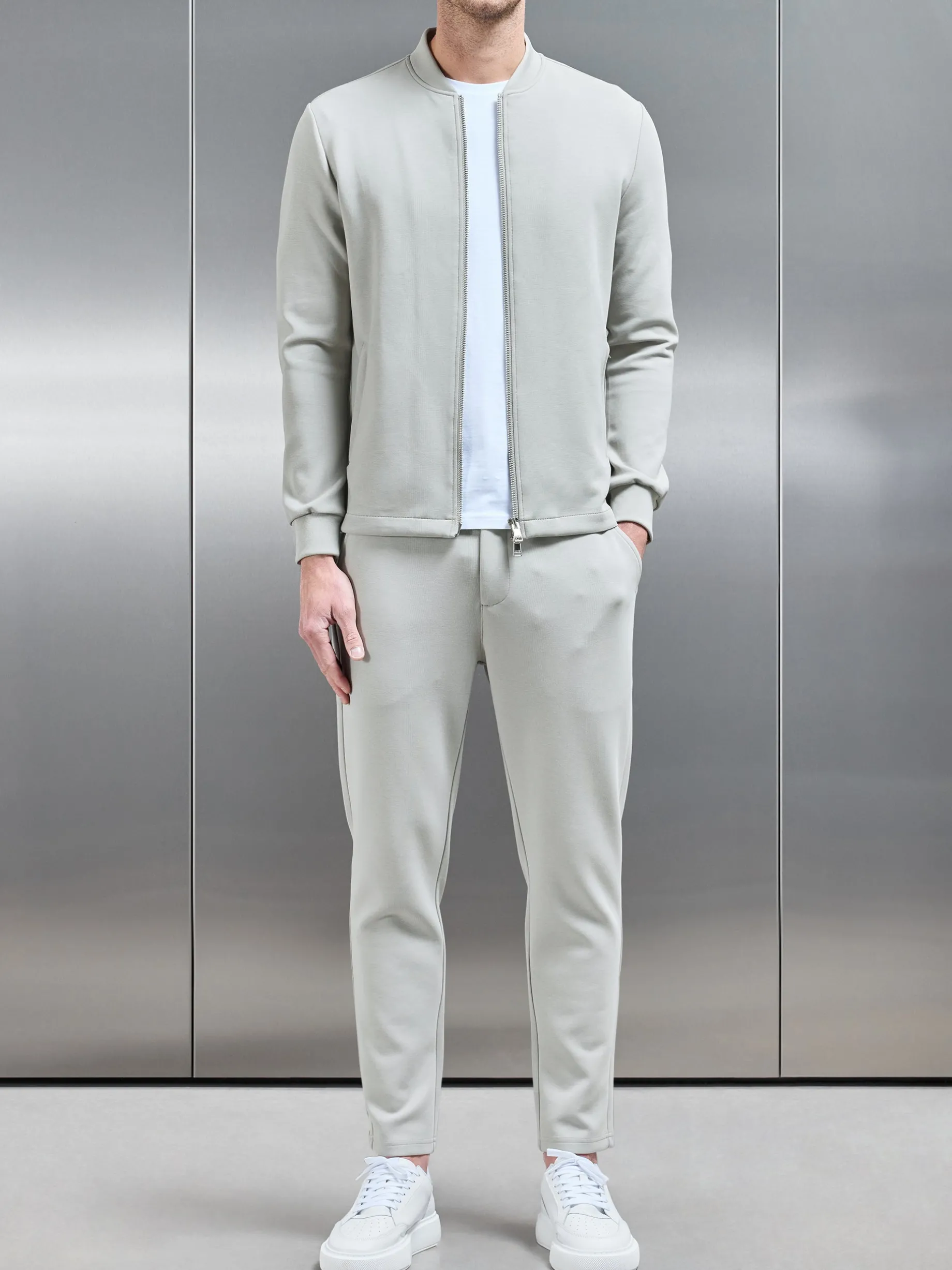 Tailored Interlock Bomber Jacket - Stone